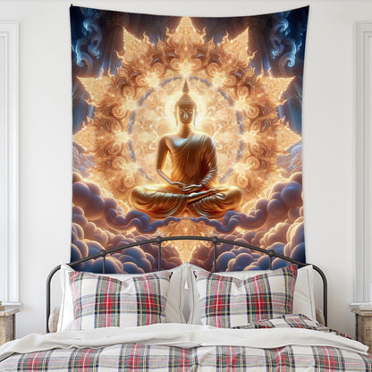 Meditation Bedroom Decor Buddha Shrine Background Digital Printed Peach Skin Tapestry Wall Hanging for Bedroom & Living Room