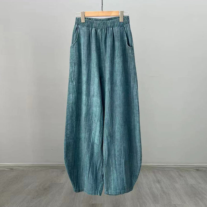 2025 New Ramie Tie-Dye Distressed Casual Pants – Women’s Linen Boho Meditation Harem Pants