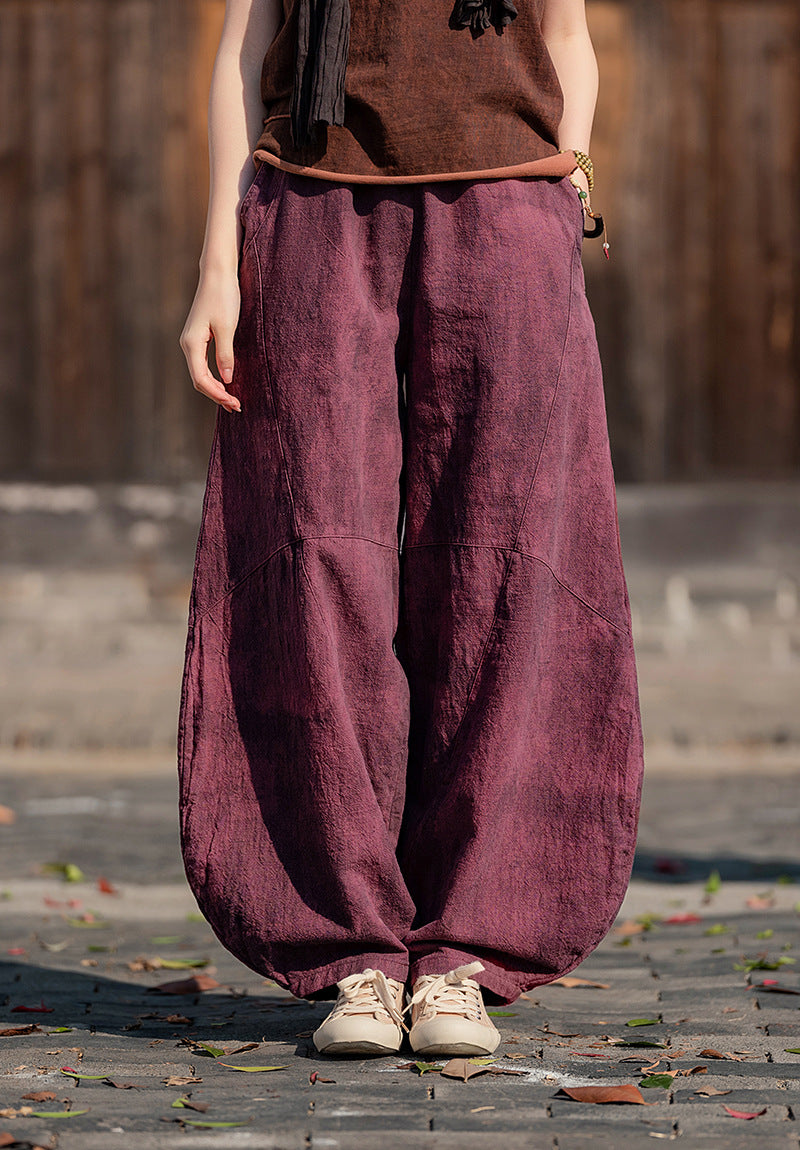 Ramie Sand-Washed Vintage Loose Bohemian Pants Women's Harem Pants – Cotton Linen Meditation Yoga Tai Chi Pants
