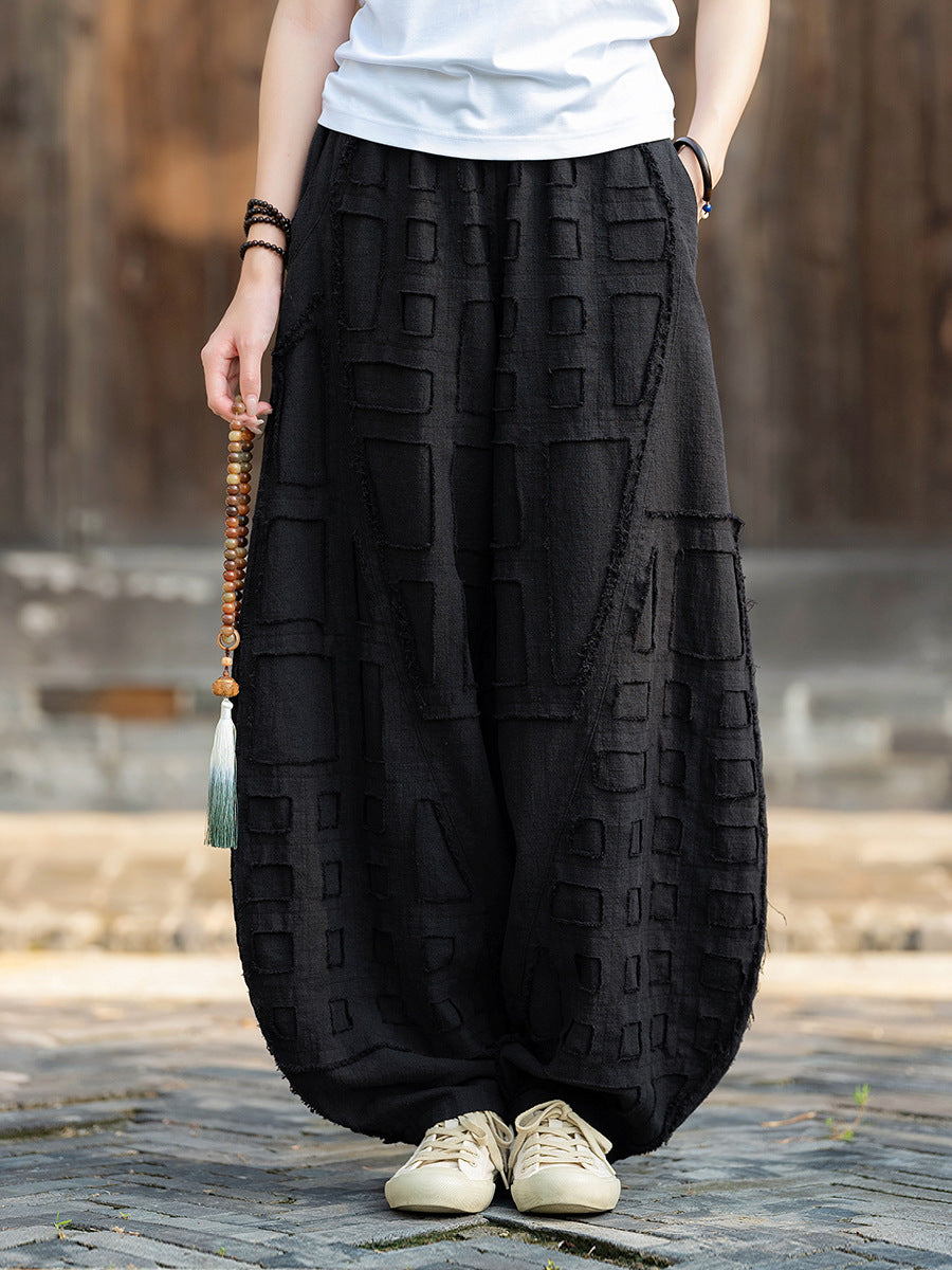 2025 Spring/Summer Original Linen Patchwork Natural Frayed Hem Meditation Harem Pants – Unisex Loose Boho Pants