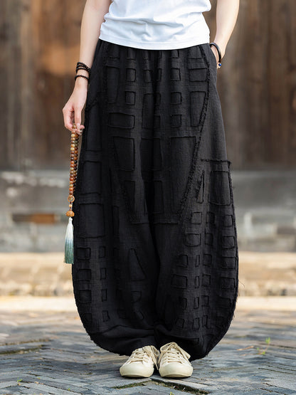 2025 Spring/Summer Original Linen Patchwork Natural Frayed Hem Meditation Harem Pants – Unisex Loose Boho Pants
