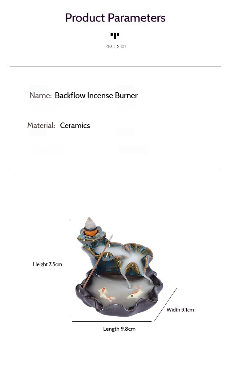 Ceramic Backflow Incense Burner – Handmade Zen Double Fish Design, Reflow Incense Holder for Home Decor, Meditation