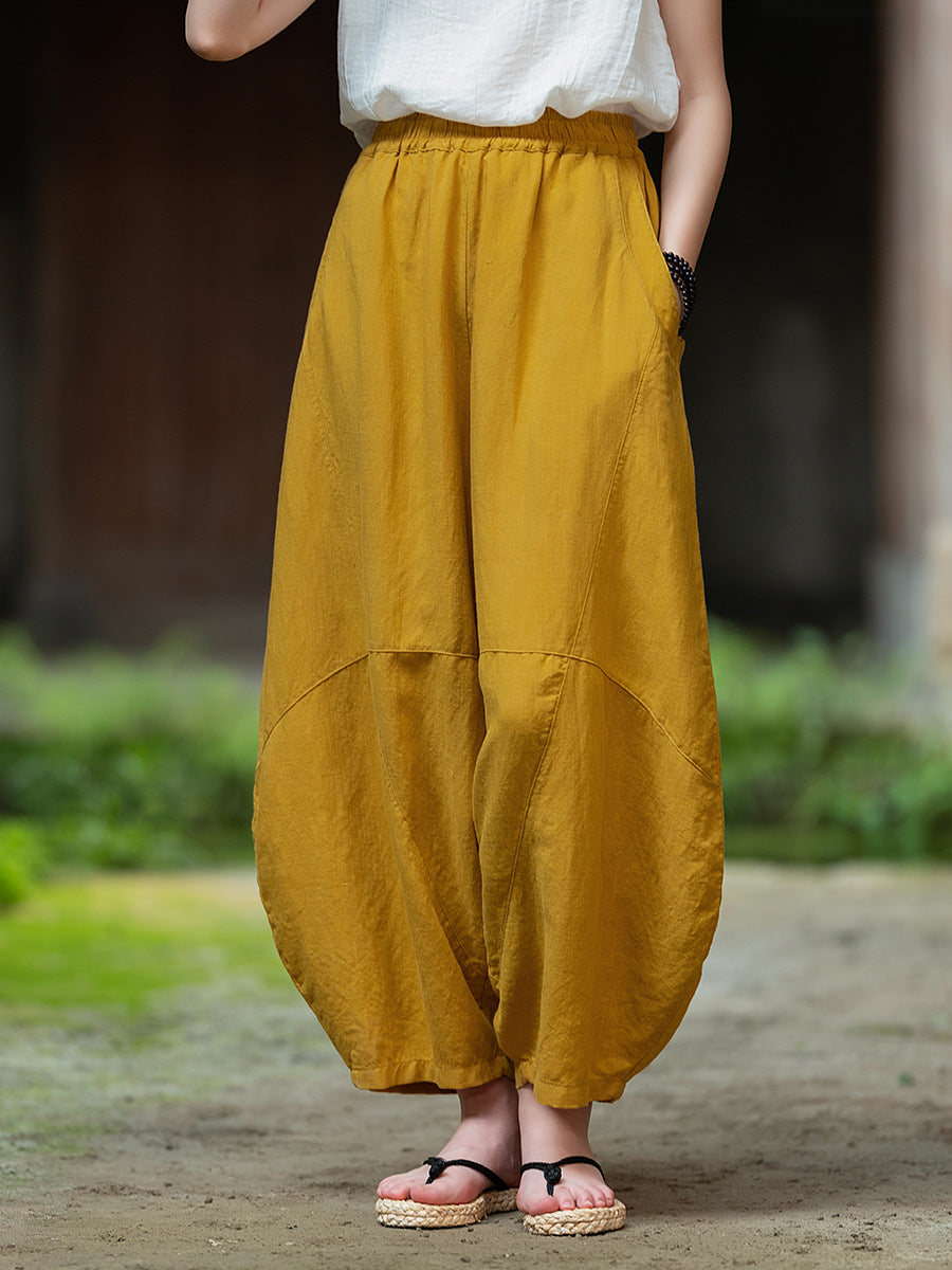 2025 Summer New Retro Zen Casual Pants Women – Linen & Tencel Washed High Waist Wide Leg Culottes for Meditation & Lounge