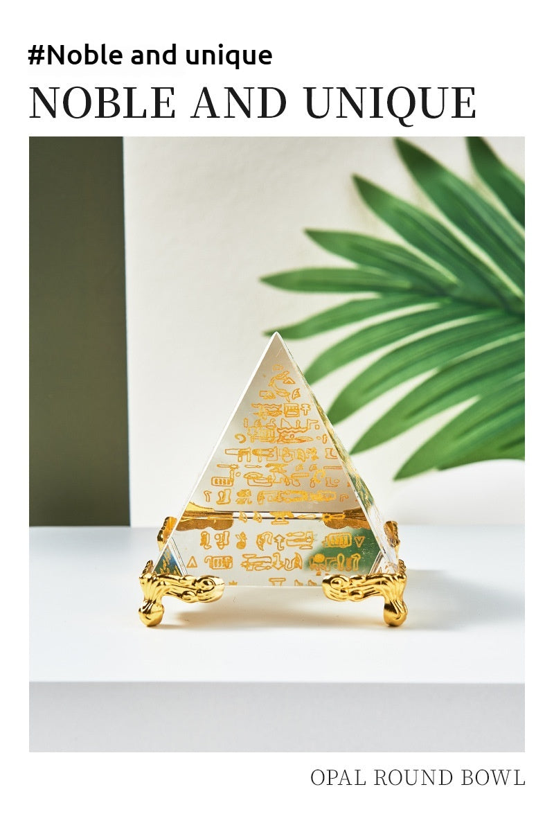 Obsidian Scripture Pyramid | Ancient Egyptian Crystal Pyramid | Meditation Energy Tower | Home Decor Ornament
