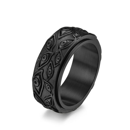 Evil Eye Titanium Steel Ring – Rotatable Anxiety Relief Ring for Men & Women, Vintage Stainless Steel Jewelry