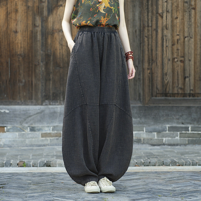 Ramie Sand-Washed Vintage Loose Bohemian Pants Women's Harem Pants – Cotton Linen Meditation Yoga Tai Chi Pants