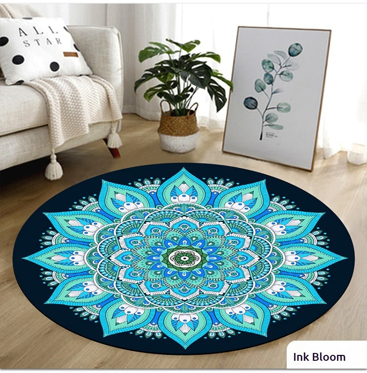 140CM Extra Large Suede & Natural Rubber Meditation Yoga Mat - High-Temperature Digital Print, Sweat-Absorbent, Non-Slip, Zen Meditation Cushion (Multiple Patterns Available)