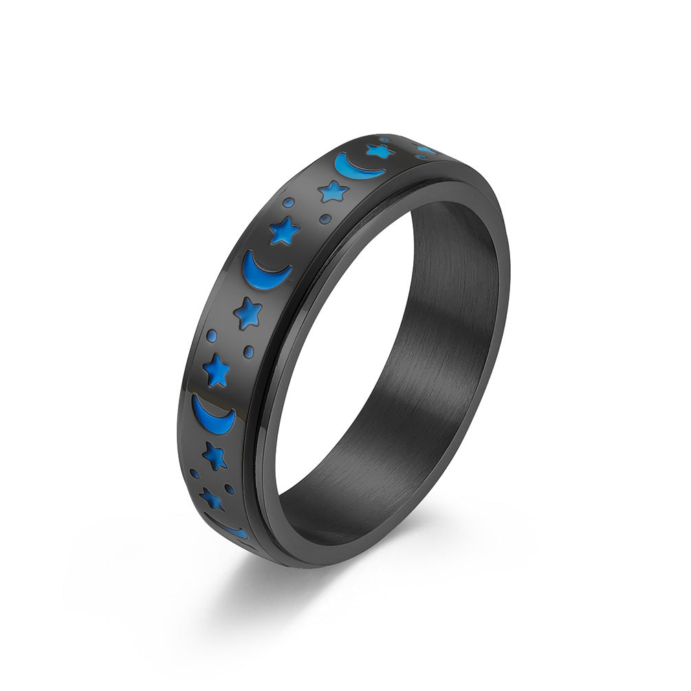 Star Moon Titanium Steel Rotatable Glow in the Dark Ring for Stress Relief Anxiety Reduction Unisex Meditation Ring