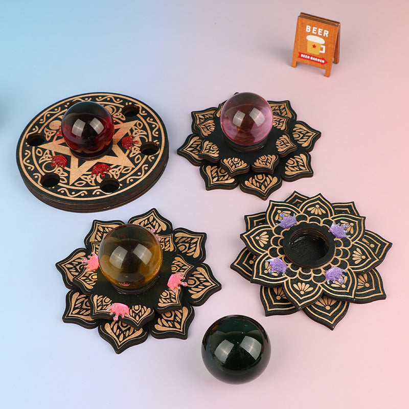 Multi-Layer Crystal Ball Display Stand Wooden Craft Base – Meditation Energy Creative Wooden Decor (Style A/B/C, with Crown Decoration)