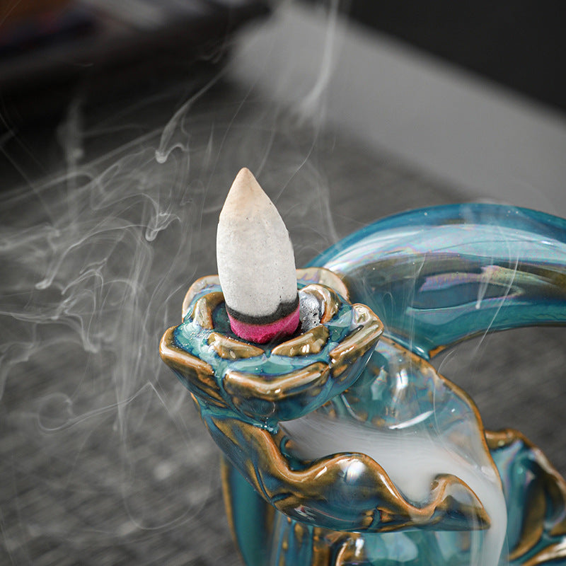 Ceramic Backflow Incense Burner – Handmade Zen Double Fish Design, Reflow Incense Holder for Home Decor, Meditation