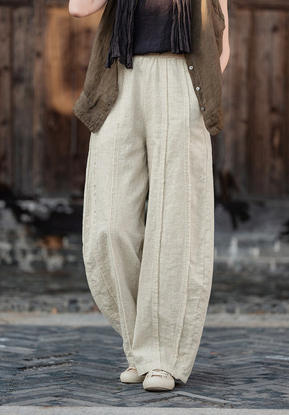 2025 Spring Summer New Linen Women Pants, Ramie Blend Brushed Wide-Leg Lantern Pants, Boho Retro Loose Culottes