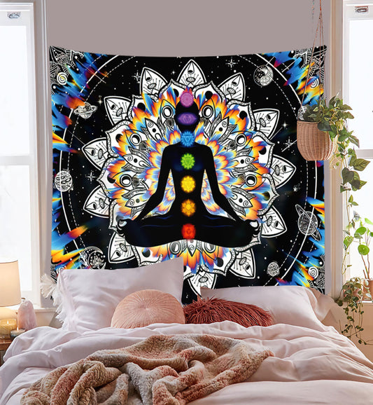 Mandala Meditation Yoga Tapestry, Bohemian Wall Hanging for Living Room & Bedroom, Machine Washable