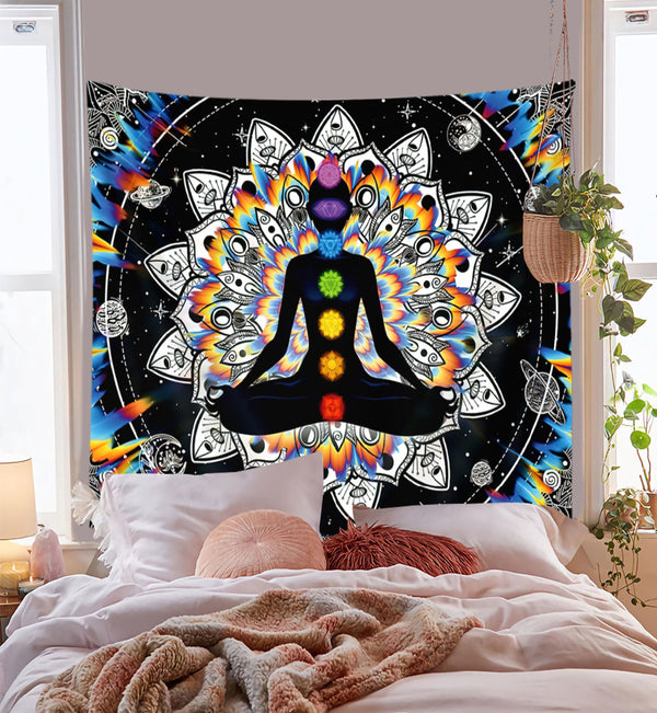 Mandala Meditation Yoga Tapestry, Bohemian Wall Hanging for Living Room & Bedroom, Machine Washable