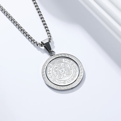 St. Benedict Exorcist Medal Spinning Pendant Necklace for Men, Two-Sided Rotatable Protection Charm