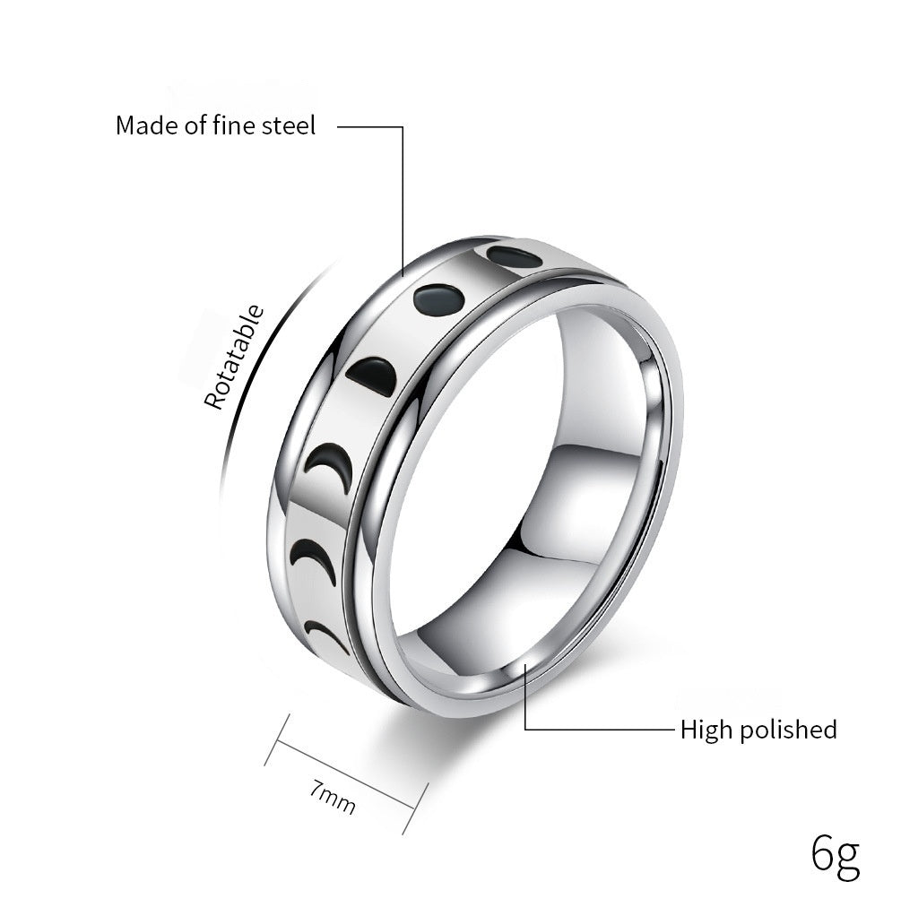 Anxiety Relief Rotating Solar Eclipse Titanium Steel Meditation Ring – Stainless Steel Stress Relief Jewelry (Unisex)
