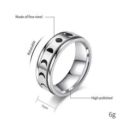 Anxiety Relief Rotating Solar Eclipse Titanium Steel Meditation Ring – Stainless Steel Stress Relief Jewelry (Unisex)
