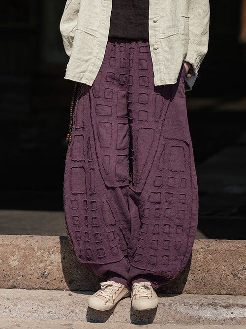 2025 Spring/Summer Original Linen Patchwork Natural Frayed Hem Meditation Harem Pants – Unisex Loose Boho Pants