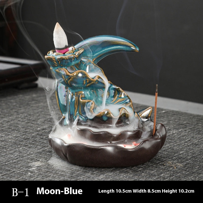 Ceramic Backflow Incense Burner – Handmade Zen Double Fish Design, Reflow Incense Holder for Home Decor, Meditation
