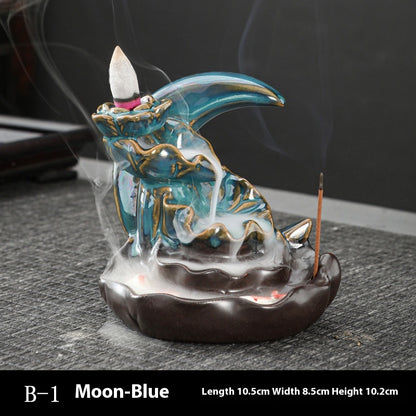 Ceramic Backflow Incense Burner – Handmade Zen Double Fish Design, Reflow Incense Holder for Home Decor, Meditation
