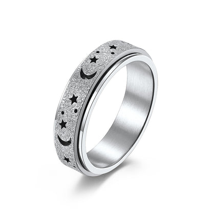 Matte Hollow Star Moon Stainless Steel Spinner Ring for Stress Relief Anxiety – Unisex Meditation Jewelry