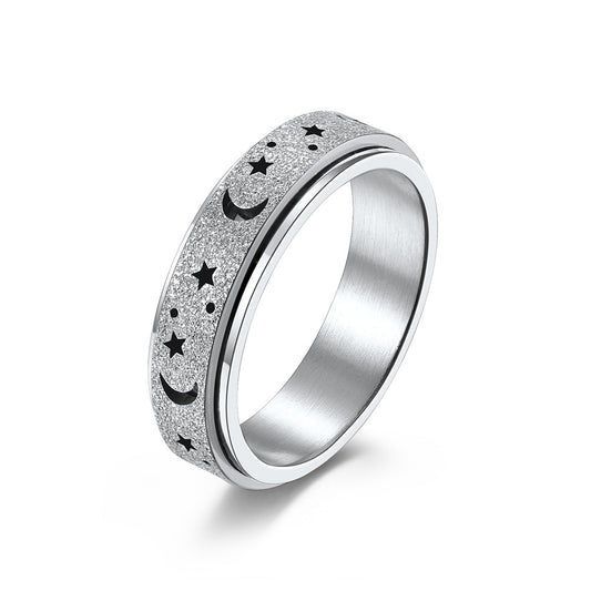 Matte Hollow Star Moon Stainless Steel Spinner Ring for Stress Relief Anxiety – Unisex Meditation Jewelry