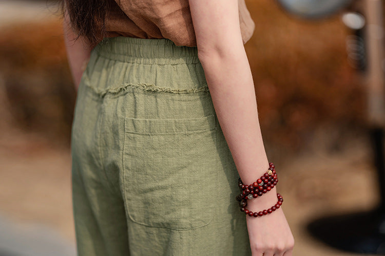 2025 Spring Summer New Linen Women Pants, Ramie Blend Brushed Wide-Leg Lantern Pants, Boho Retro Loose Culottes