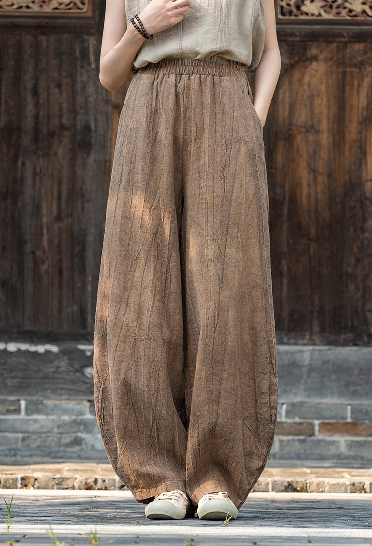 2025 New Ramie Tie-Dye Distressed Casual Pants – Women’s Linen Boho Meditation Harem Pants