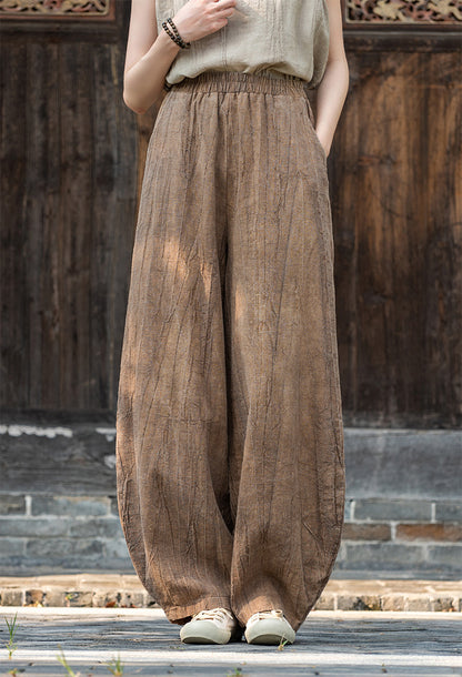 2025 New Ramie Tie-Dye Distressed Casual Pants – Women’s Linen Boho Meditation Harem Pants