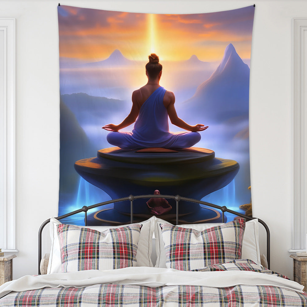 Meditation Bedroom Decor Buddha Shrine Background Digital Printed Peach Skin Tapestry Wall Hanging for Bedroom & Living Room