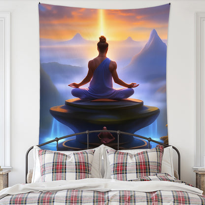 Meditation Bedroom Decor Buddha Shrine Background Digital Printed Peach Skin Tapestry Wall Hanging for Bedroom & Living Room
