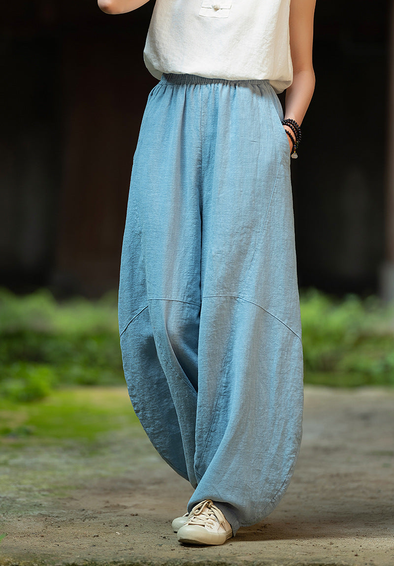 Ramie Sand-Washed Vintage Loose Bohemian Pants Women's Harem Pants – Cotton Linen Meditation Yoga Tai Chi Pants