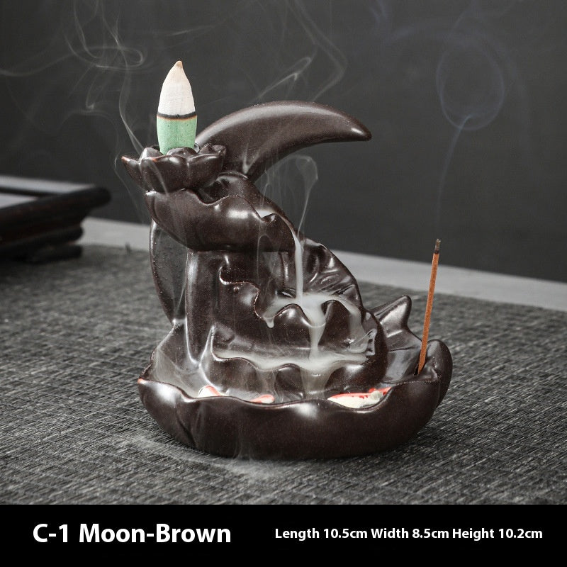 Ceramic Backflow Incense Burner – Handmade Zen Double Fish Design, Reflow Incense Holder for Home Decor, Meditation