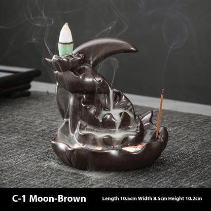 Ceramic Backflow Incense Burner – Handmade Zen Double Fish Design, Reflow Incense Holder for Home Decor, Meditation