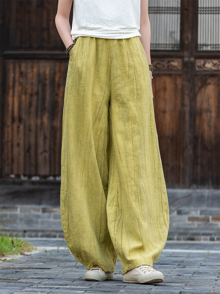 2025 New Ramie Tie-Dye Distressed Casual Pants – Women’s Linen Boho Meditation Harem Pants