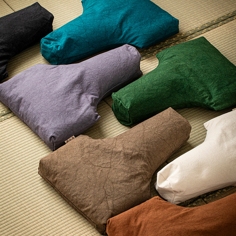 T-Shaped Double Lotus Meditation Cushion - Buckwheat Hull & Cotton Zafu Pillow - Bohemian Style Floor Seating (Multiple Colors)