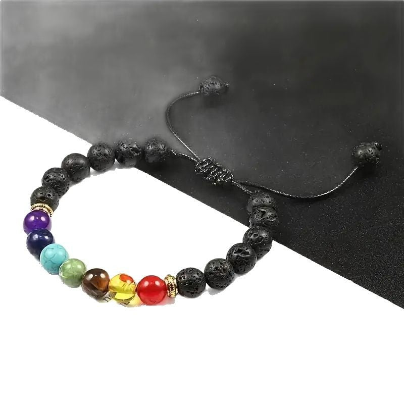 Colorful Volcanic Stone Braided Meditation Bracelet, Natural Stone Handmade Beads, Unisex Spiritual Jewelry, Travel Souvenir Gift