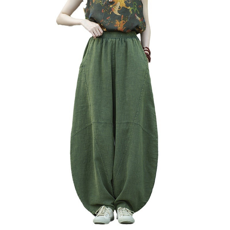 Ramie Sand-Washed Vintage Loose Bohemian Pants Women's Harem Pants – Cotton Linen Meditation Yoga Tai Chi Pants