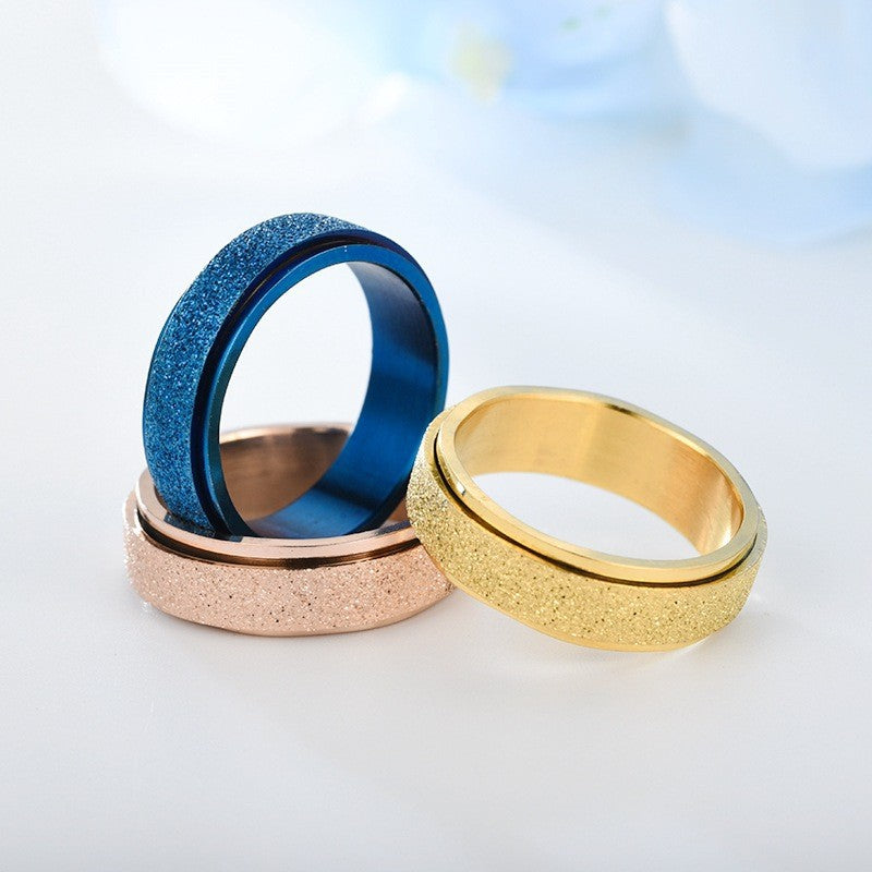 Matte Titanium Steel Rotatable Anxiety Relief Ring – Couple Fashion Jewelry (Black/Gold/Silver/Rainbow/Rose Gold/Blue)