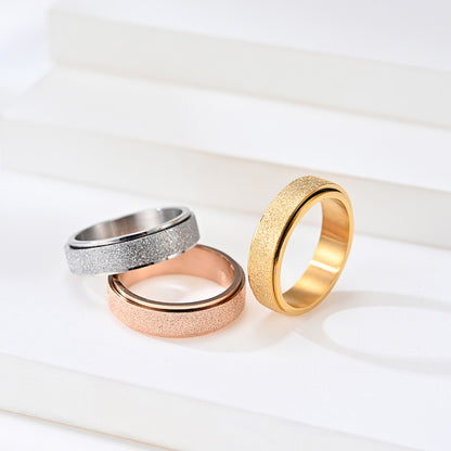 Unisex Minimalist Luxury Matte Pearl Sand Rotatable Titanium Steel Meditation Stress Relief Ring