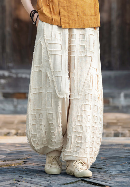 2025 Spring/Summer Original Linen Patchwork Natural Frayed Hem Meditation Harem Pants – Unisex Loose Boho Pants