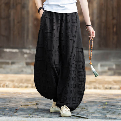 2025 Spring/Summer Original Linen Patchwork Natural Frayed Hem Meditation Harem Pants – Unisex Loose Boho Pants