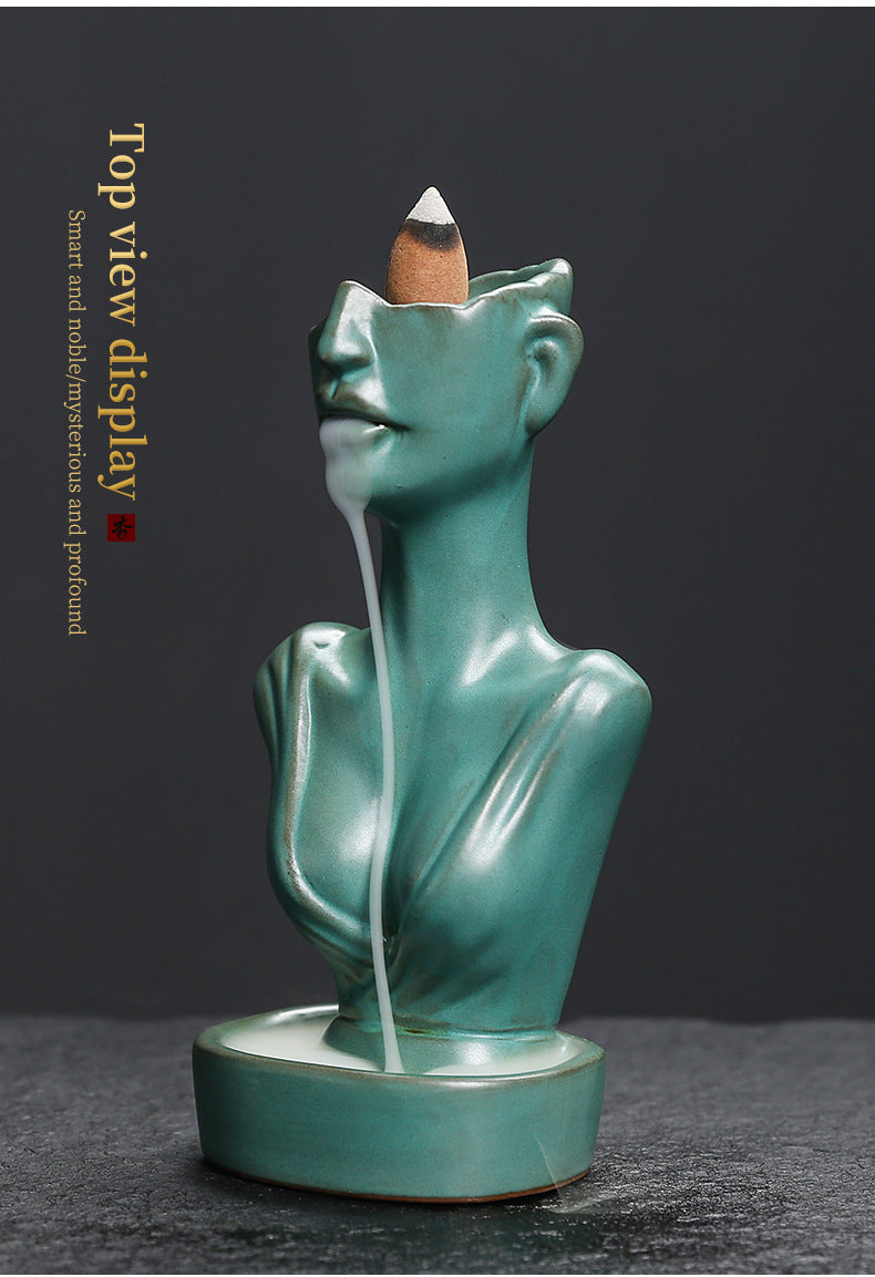 Ceramic Backflow Incense Burner - Matte Blue/Matte Green/Kiln Blue - Zen Meditation Home Decor