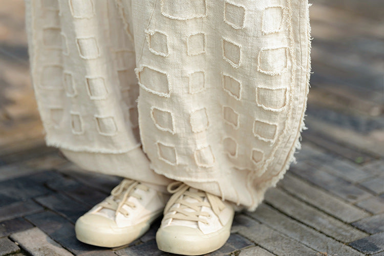 2025 Spring/Summer Original Linen Patchwork Natural Frayed Hem Meditation Harem Pants – Unisex Loose Boho Pants
