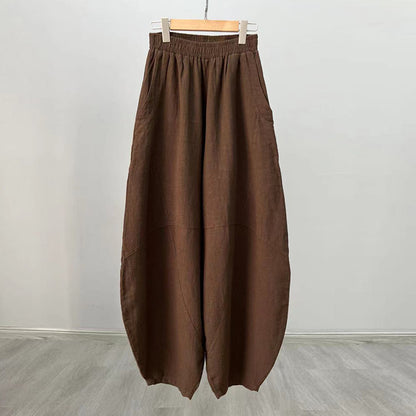 Ramie Sand-Washed Vintage Loose Bohemian Pants Women's Harem Pants – Cotton Linen Meditation Yoga Tai Chi Pants