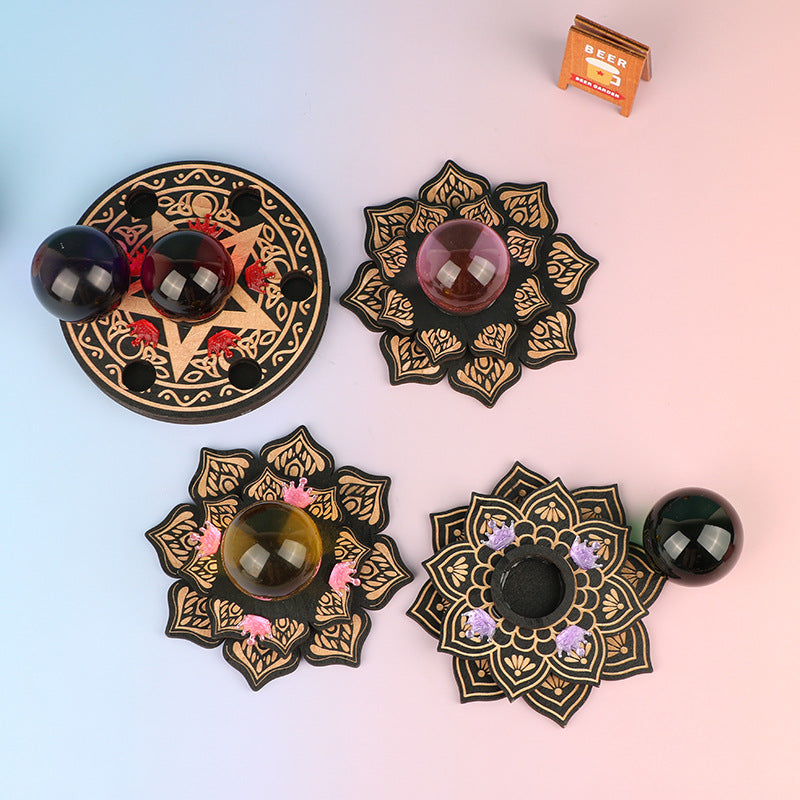 Multi-Layer Crystal Ball Display Stand Wooden Craft Base – Meditation Energy Creative Wooden Decor (Style A/B/C, with Crown Decoration)