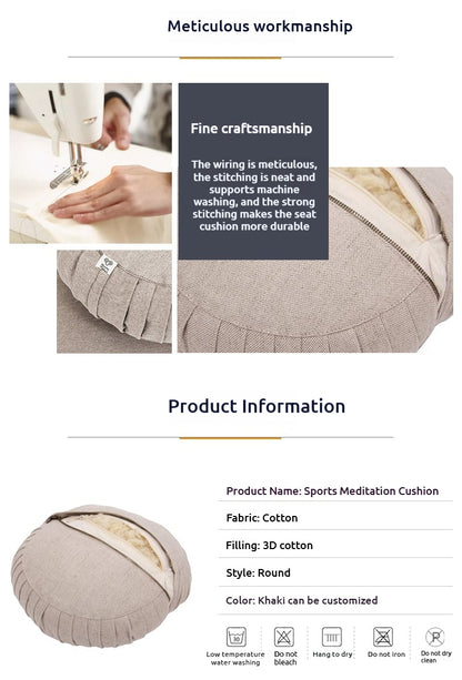 Round Comfort Yoga Meditation Cushion – Soft Exercise Seat Pad, 3D Cotton Filled, Multiple Colors (Purple/Khaki)