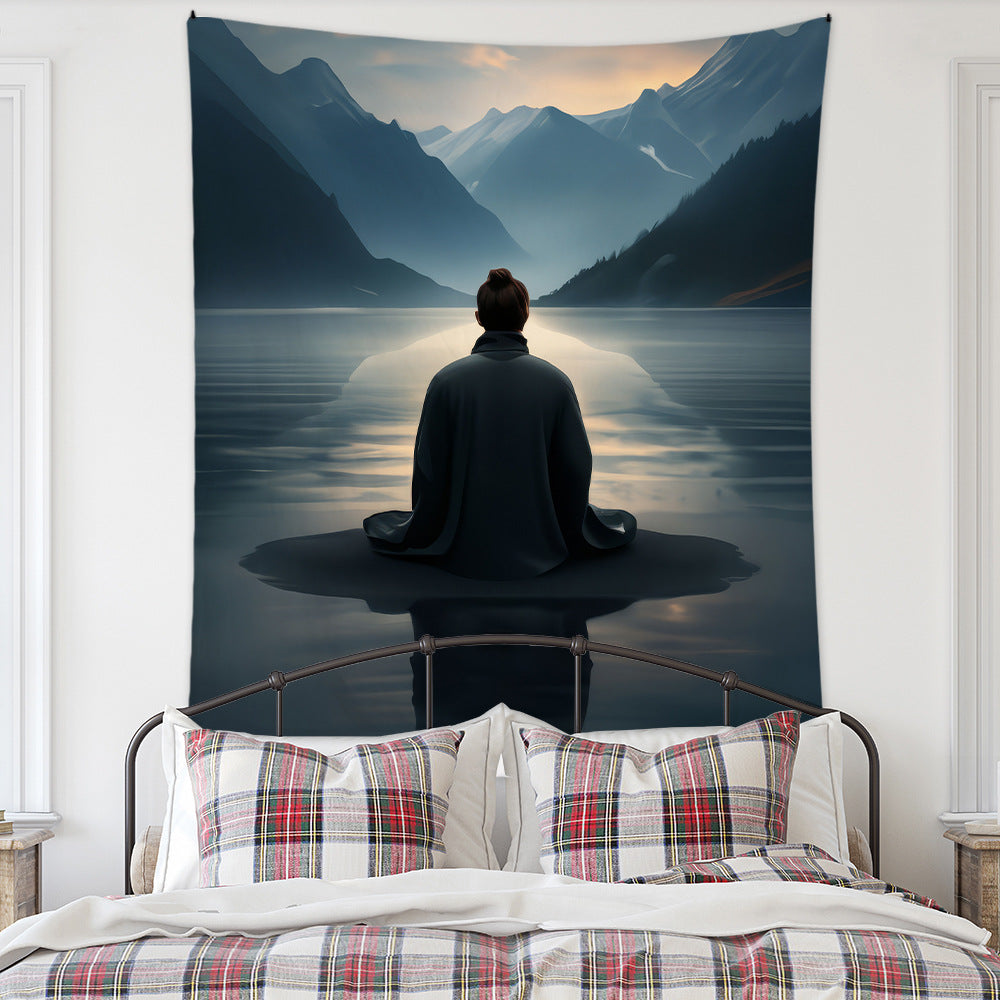 Meditation Bedroom Decor Buddha Shrine Background Digital Printed Peach Skin Tapestry Wall Hanging for Bedroom & Living Room