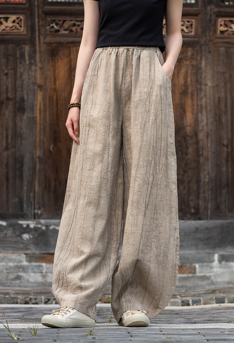 2025 New Ramie Tie-Dye Distressed Casual Pants – Women’s Linen Boho Meditation Harem Pants