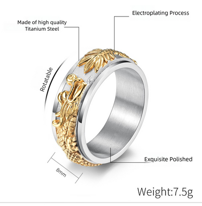 Chinese Dragon Spinning Meditation Ring for Stress Relief - Rotatable Feng Shui Men's Titanium Steel Ring