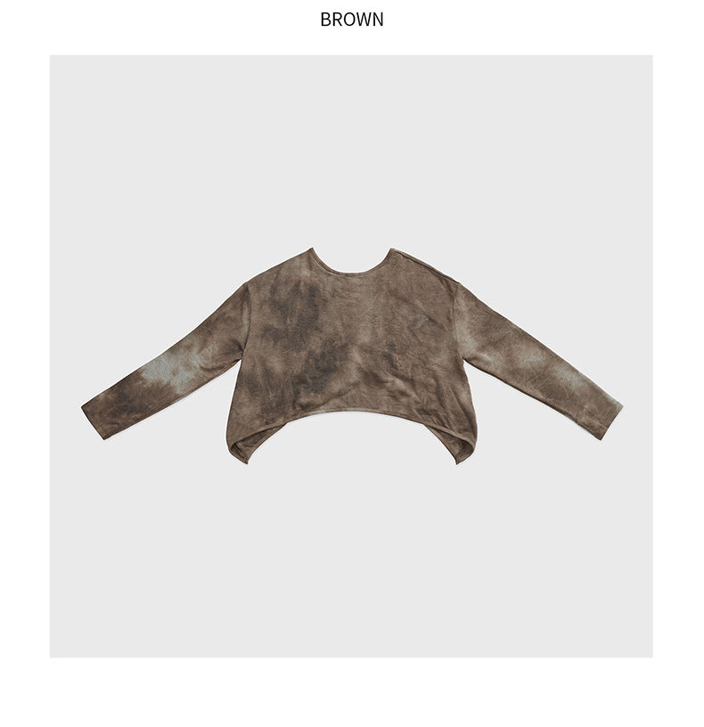 Tie-Dye Camouflage Long Sleeve Yoga Tops for Women, Short Cropped Sports Shirt with Back Cutout, Moisture-Wicking Workout Tee
